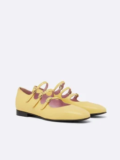 Carel Ballerina'S>Geel Gerecycled Leer Mary Janes Ballerina'S