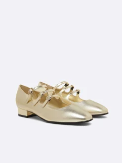 Carel Ballerina'S>Gelamineerd Platina Lederen Mary Janes Ballerina'S