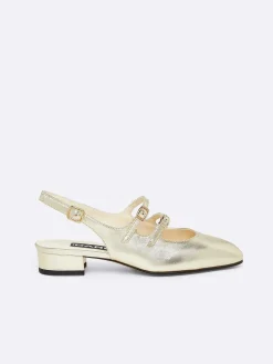 Carel Slingbacks>Gelamineerde Platina Lederen Slingback Mary Janes