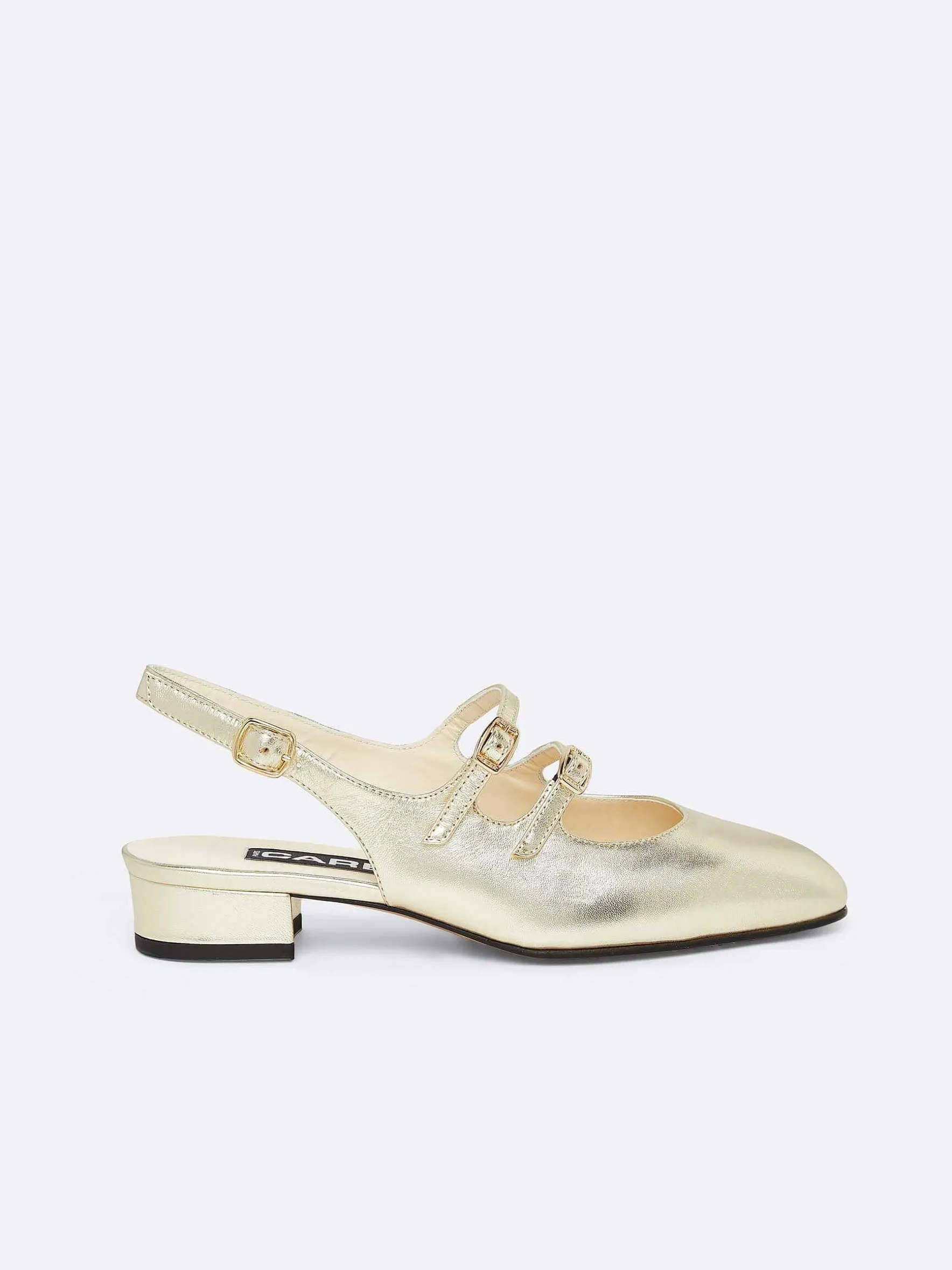 Carel Slingbacks>Gelamineerde Platina Lederen Slingback Mary Janes