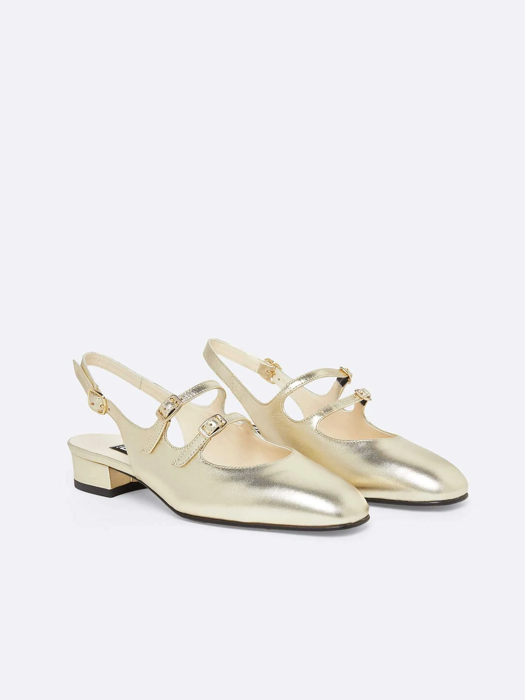 Carel Slingbacks>Gelamineerde Platina Lederen Slingback Mary Janes