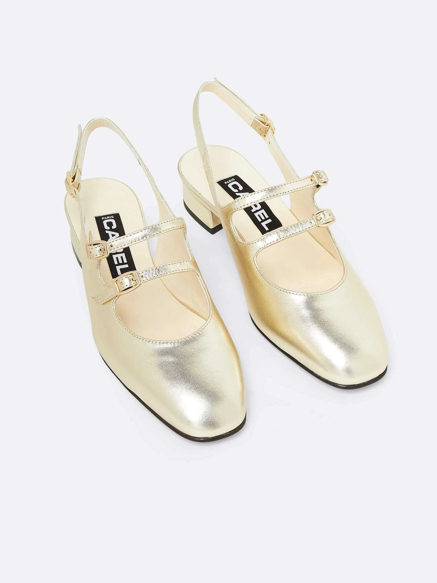 Carel Slingbacks>Gelamineerde Platina Lederen Slingback Mary Janes