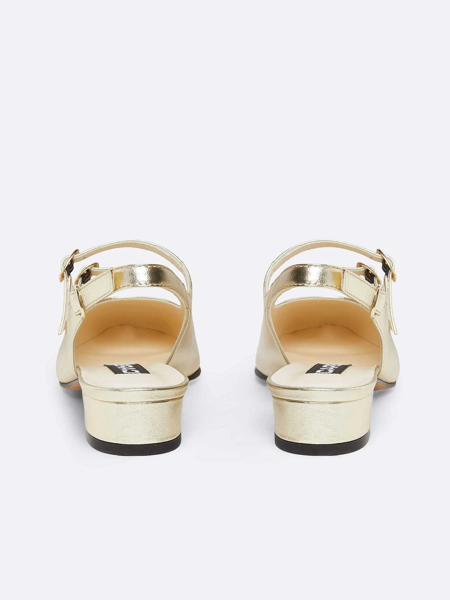 Carel Slingbacks>Gelamineerde Platina Lederen Slingback Mary Janes