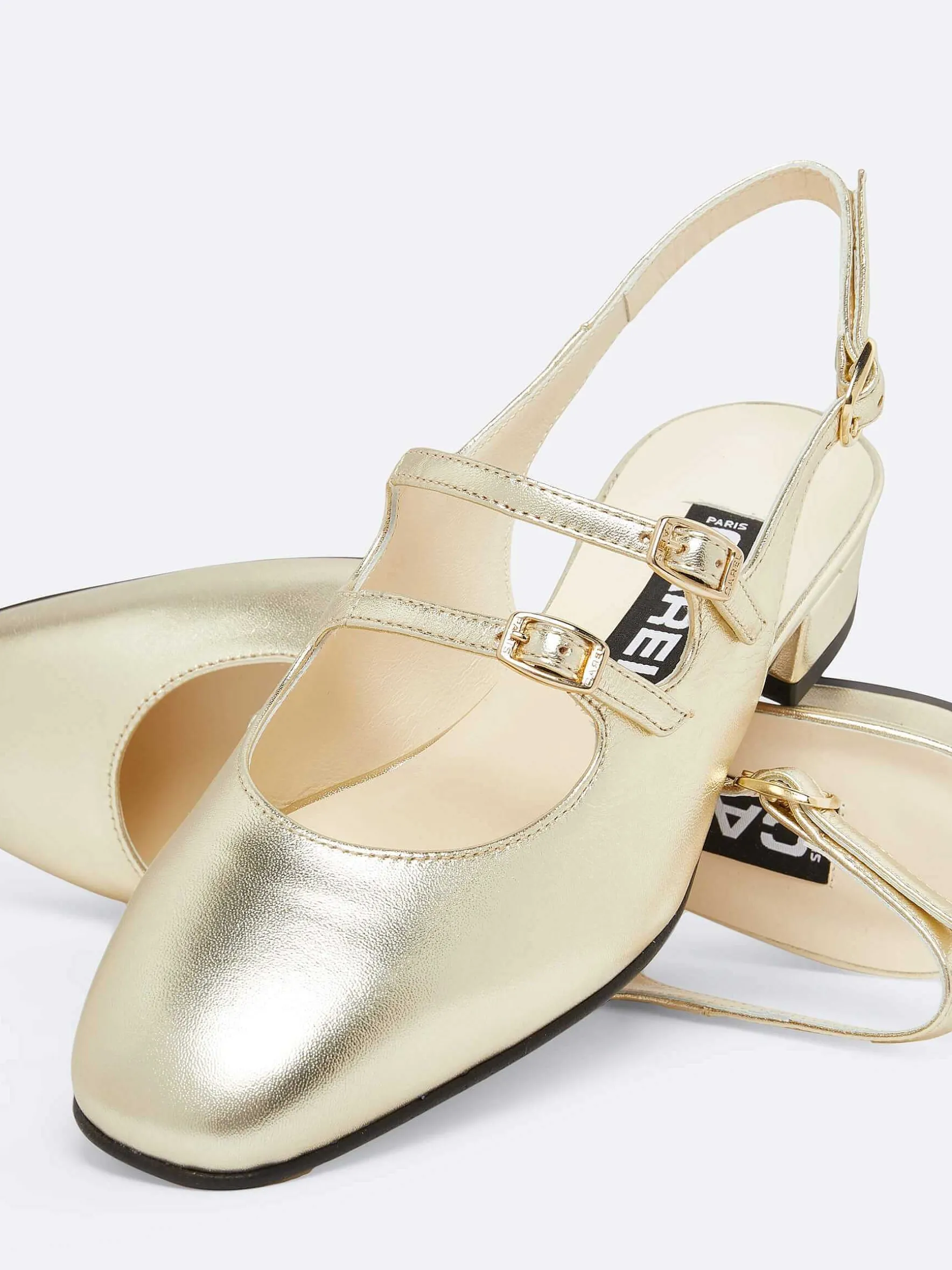 Carel Slingbacks>Gelamineerde Platina Lederen Slingback Mary Janes