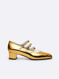 Carel Maria Janes>Gouden Leren Mary Janes-Pumps Met Spiegeleffect