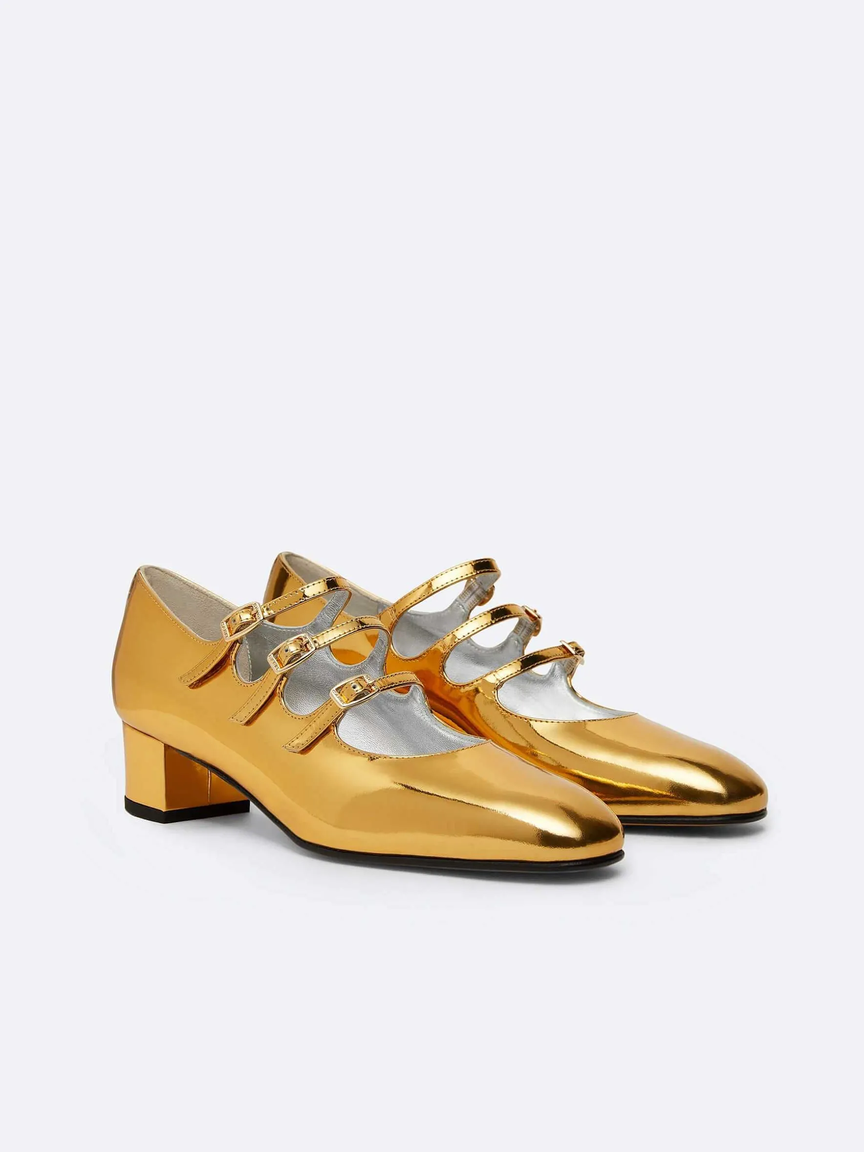 Carel Maria Janes>Gouden Leren Mary Janes-Pumps Met Spiegeleffect