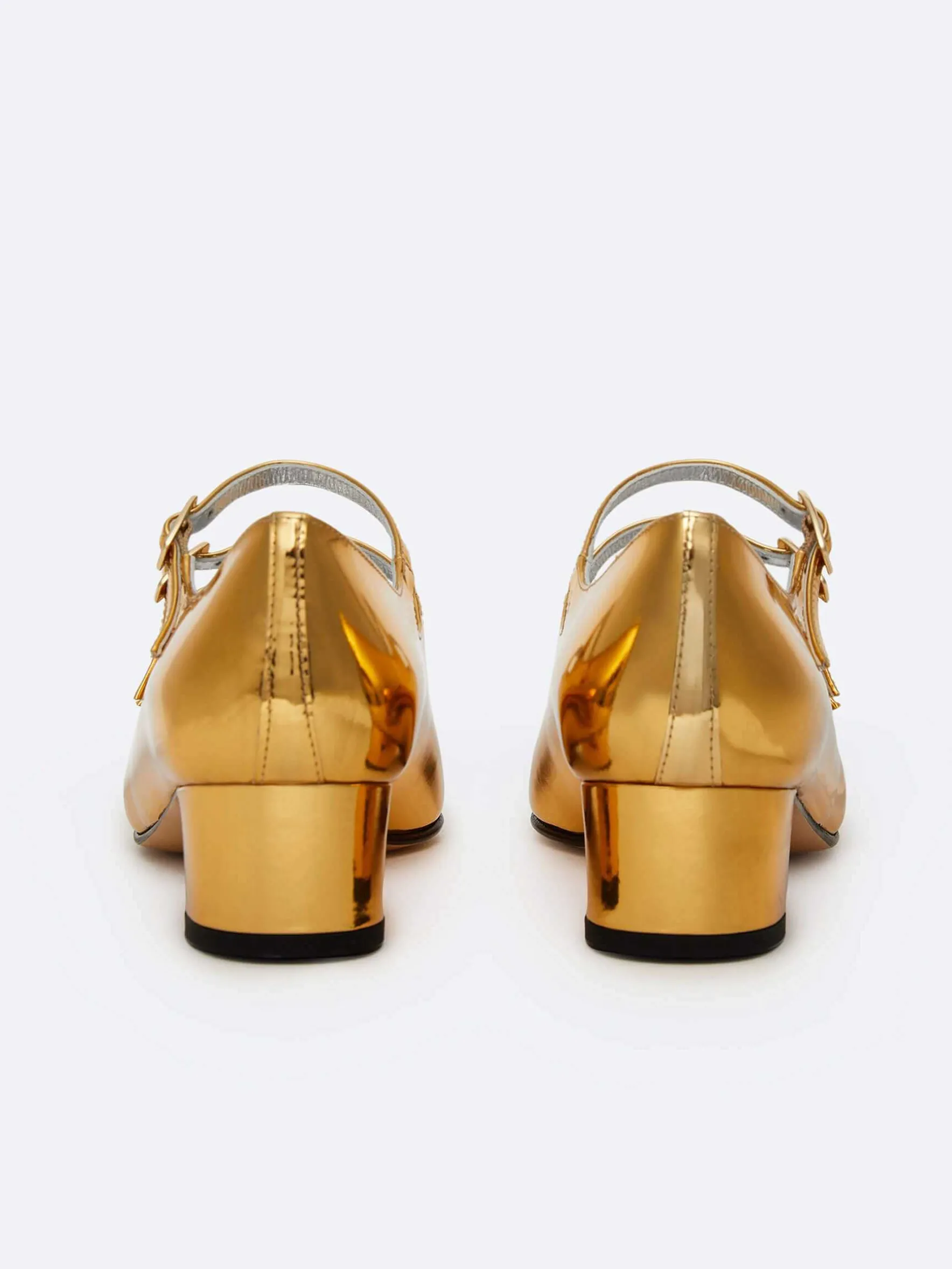 Carel Maria Janes>Gouden Leren Mary Janes-Pumps Met Spiegeleffect