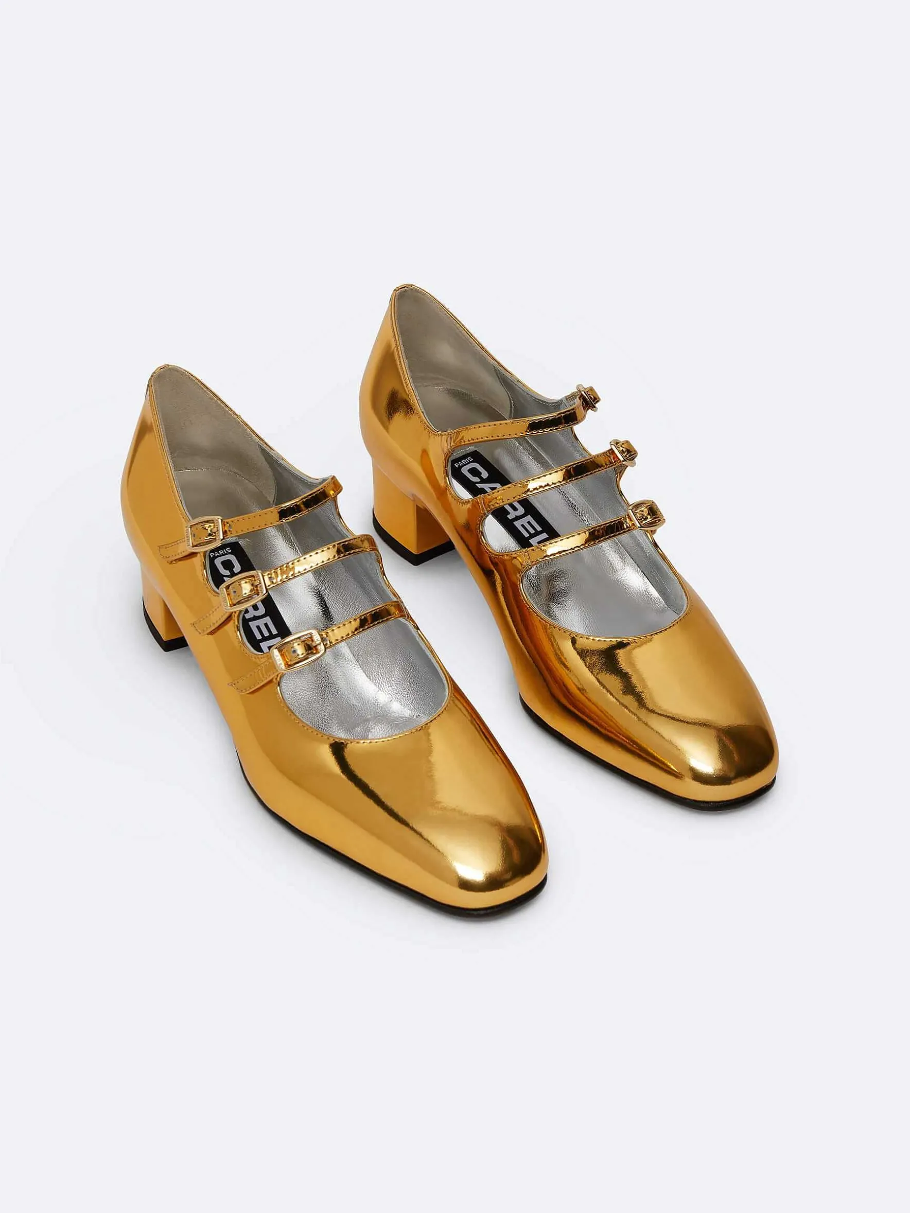 Carel Maria Janes>Gouden Leren Mary Janes-Pumps Met Spiegeleffect