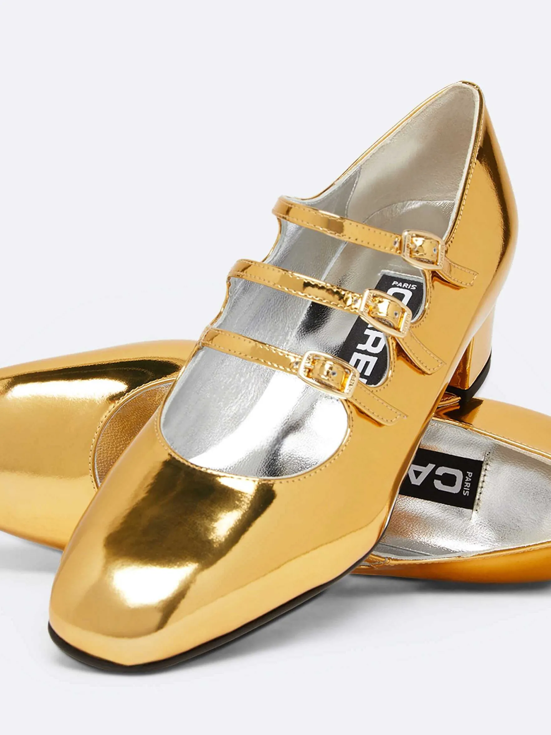 Carel Maria Janes>Gouden Leren Mary Janes-Pumps Met Spiegeleffect