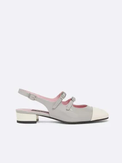 Carel Slingbacks>Grijze En Ivoorkleurige Upcycled Lakleren Slingback Mary Janes