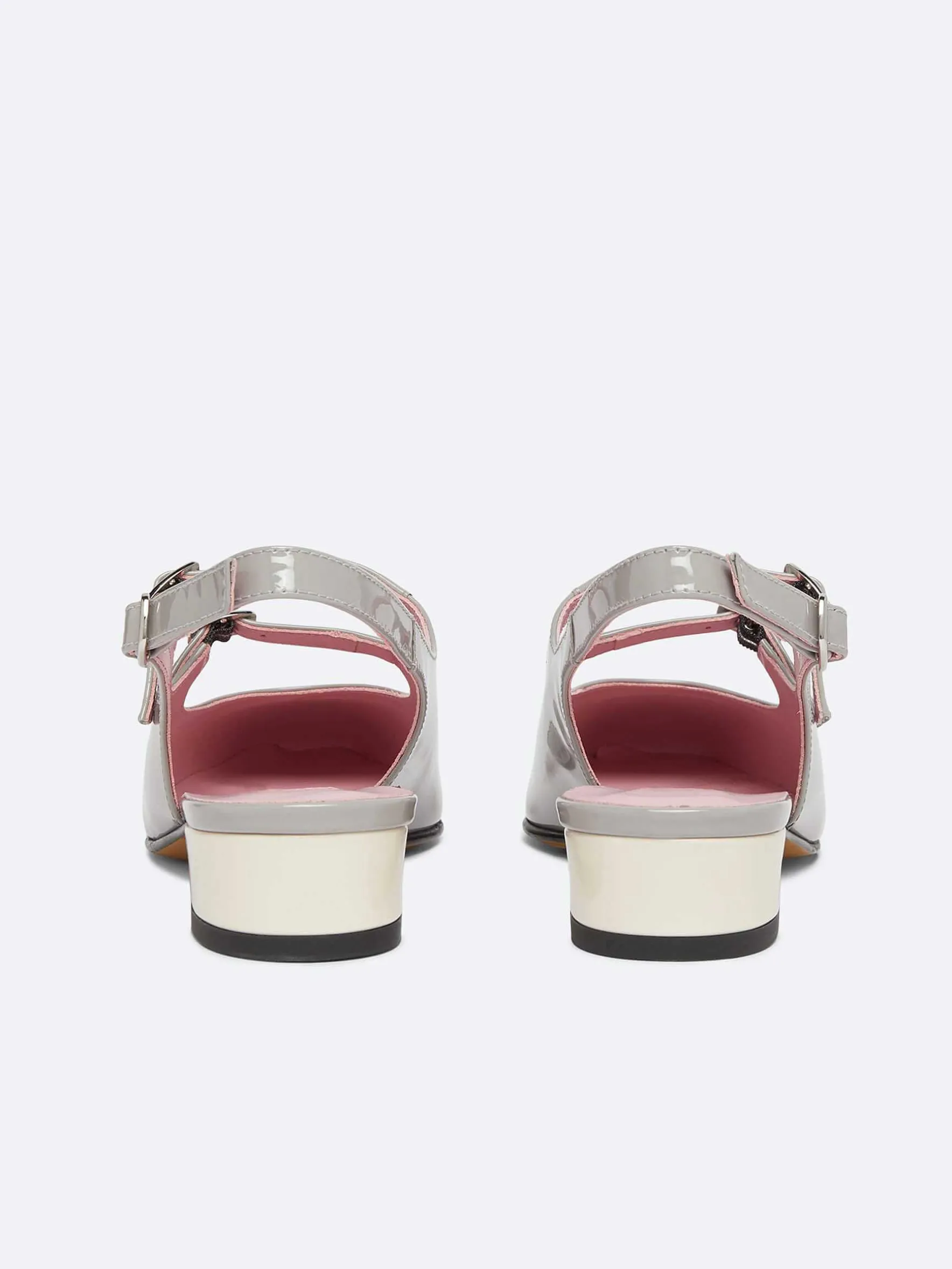 Carel Slingbacks>Grijze En Ivoorkleurige Upcycled Lakleren Slingback Mary Janes