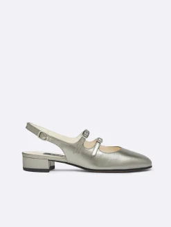 Carel Slingbacks>Grijze Upcycled Gelamineerde Leren Slingback Mary Janes