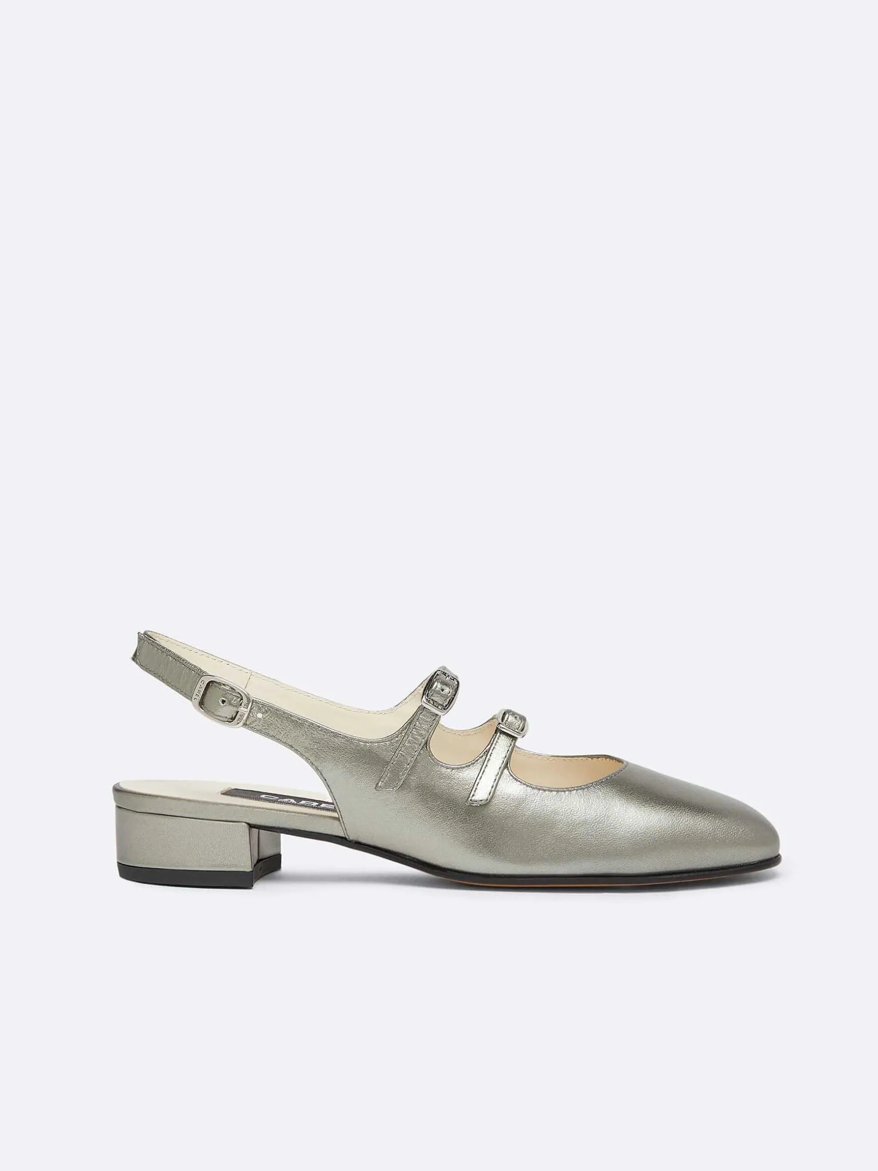 Carel Slingbacks>Grijze Upcycled Gelamineerde Leren Slingback Mary Janes