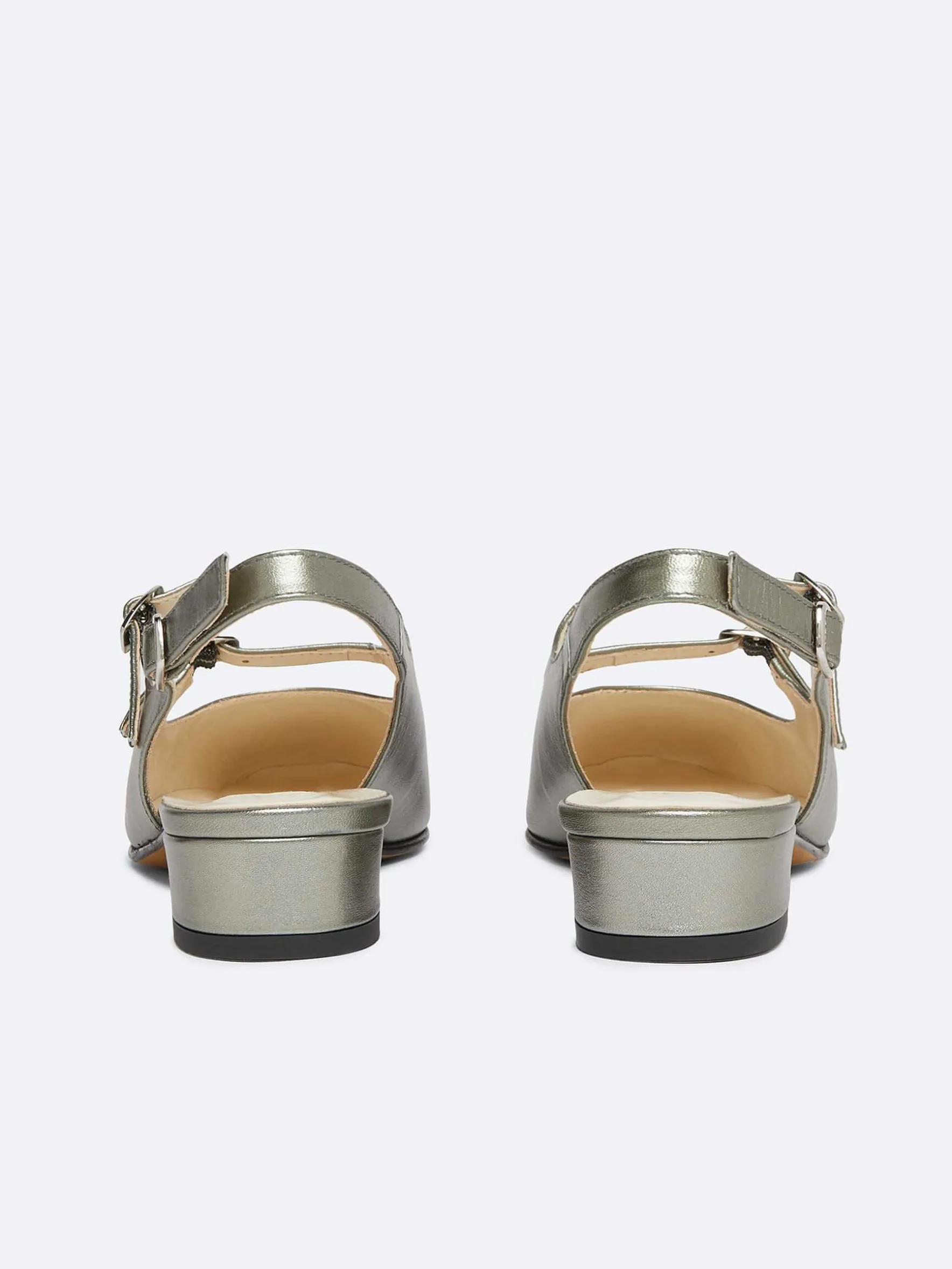 Carel Slingbacks>Grijze Upcycled Gelamineerde Leren Slingback Mary Janes