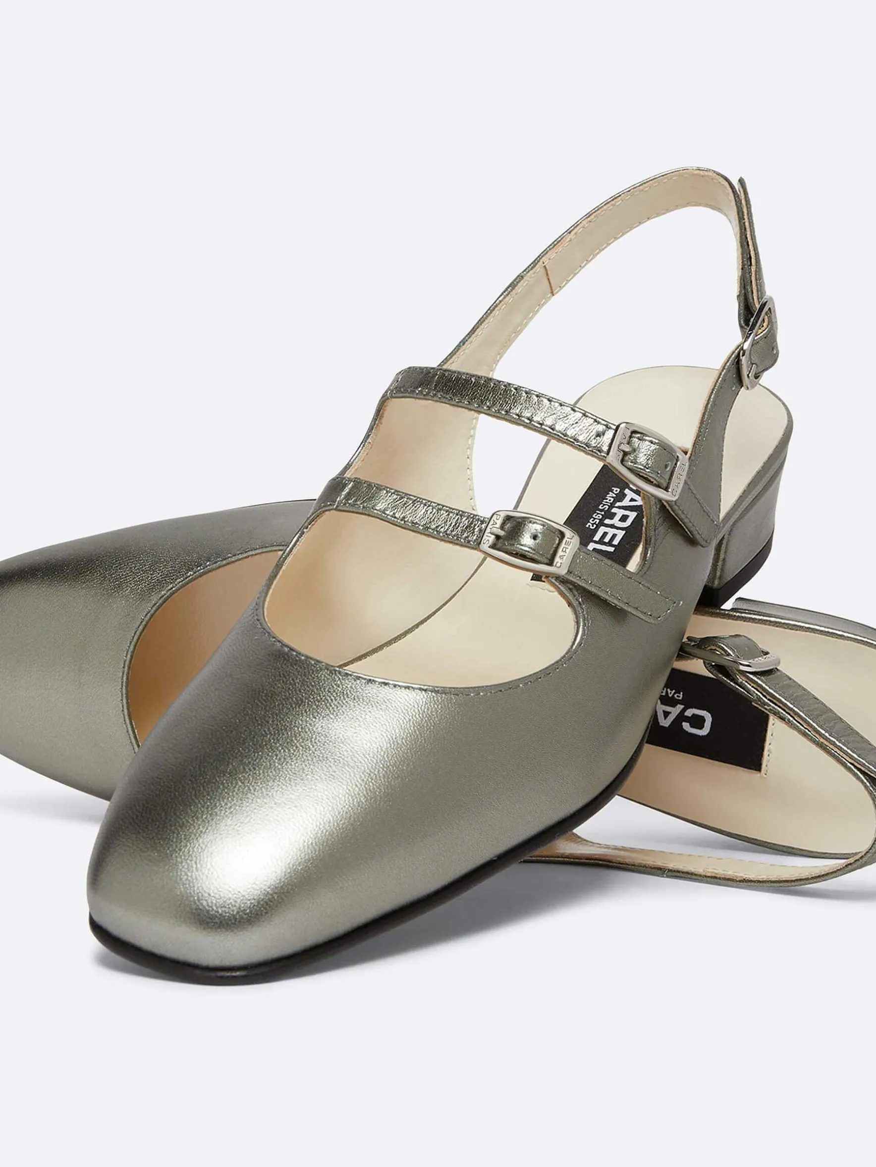 Carel Slingbacks>Grijze Upcycled Gelamineerde Leren Slingback Mary Janes