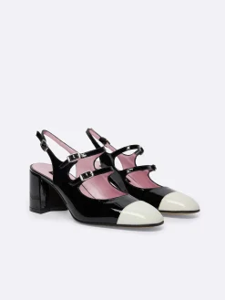Carel Slingbacks>Ivoor En Zwart Lakleer Slingback Mary Janes
