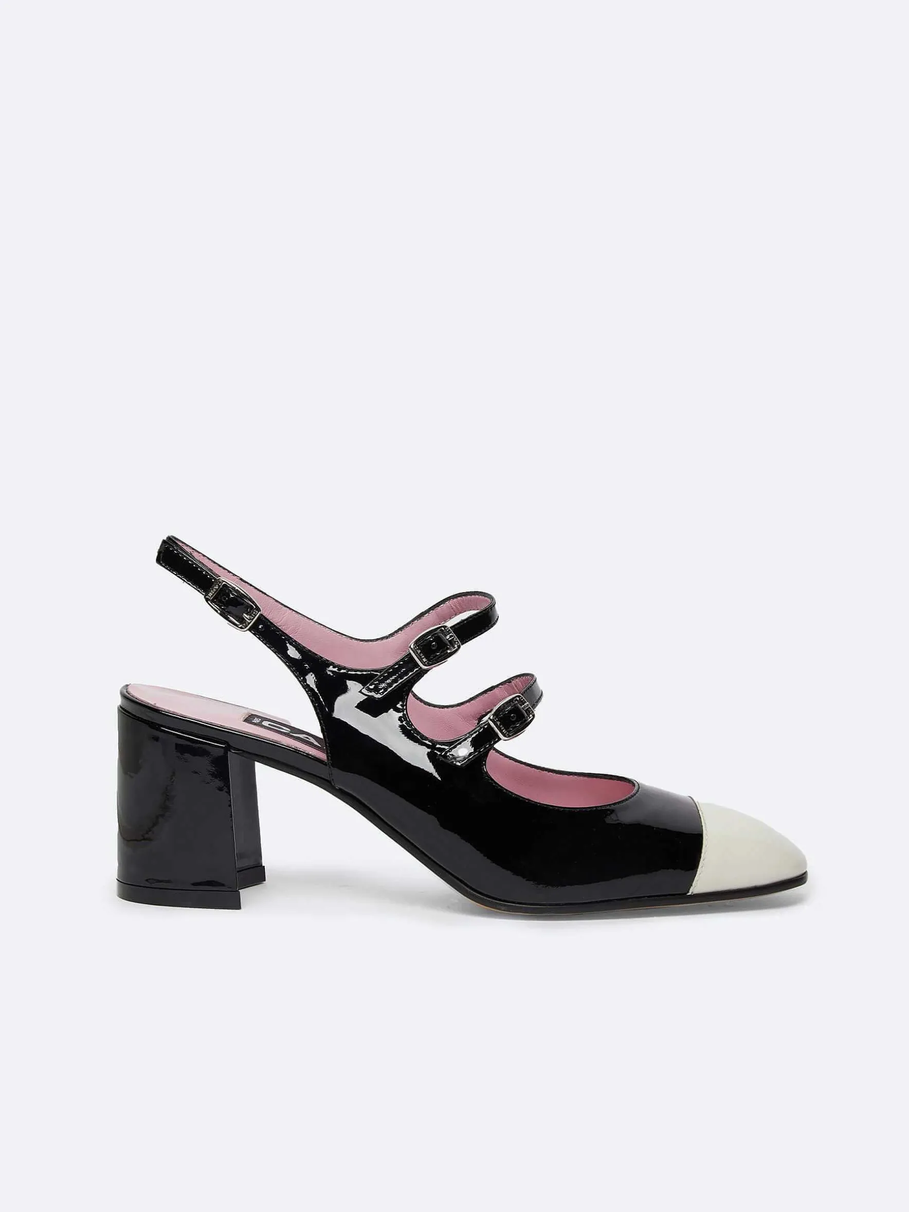Carel Slingbacks>Ivoor En Zwart Lakleer Slingback Mary Janes