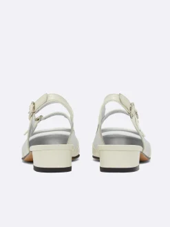 Carel Maria Janes>Ivoorkleurige Leren En Mesh Slingback Mary Janes
