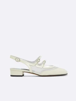 Carel Maria Janes>Ivoorkleurige Leren En Mesh Slingback Mary Janes