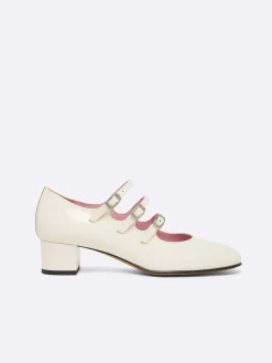 Carel Maria Janes>Ivoorkleurige Upcycled Lakleren Mary Janes Pumps