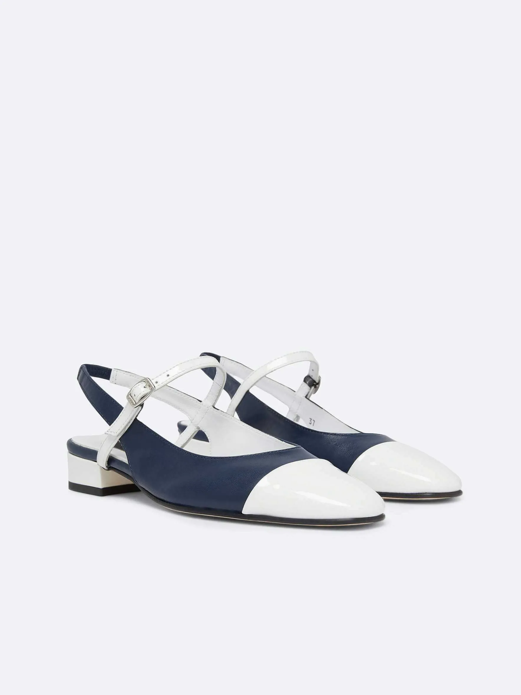 Carel Ballerina'S>Marineleer En Wit Lakleer Slingback