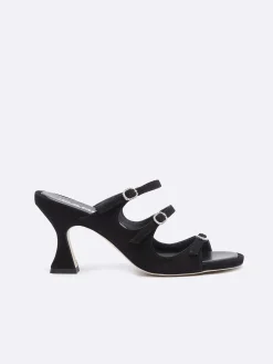 Carel Sandalen En Muilezels>Muiltjes Van Zwart Suede Leer En Strass-Gespen