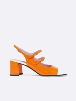 Carel Slingbacks>Oranje En Wit Lakleer Slingback Mary Janes