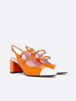 Carel Slingbacks>Oranje En Wit Lakleer Slingback Mary Janes
