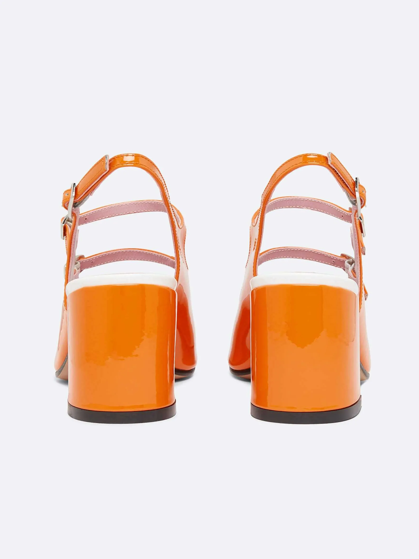 Carel Slingbacks>Oranje En Wit Lakleer Slingback Mary Janes