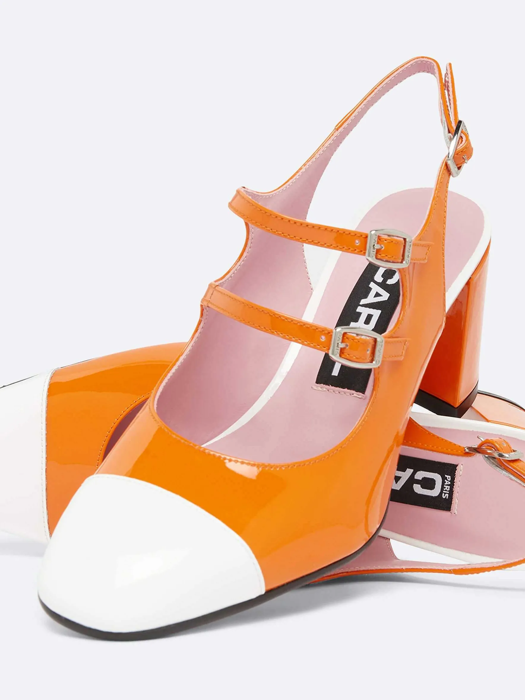Carel Slingbacks>Oranje En Wit Lakleer Slingback Mary Janes