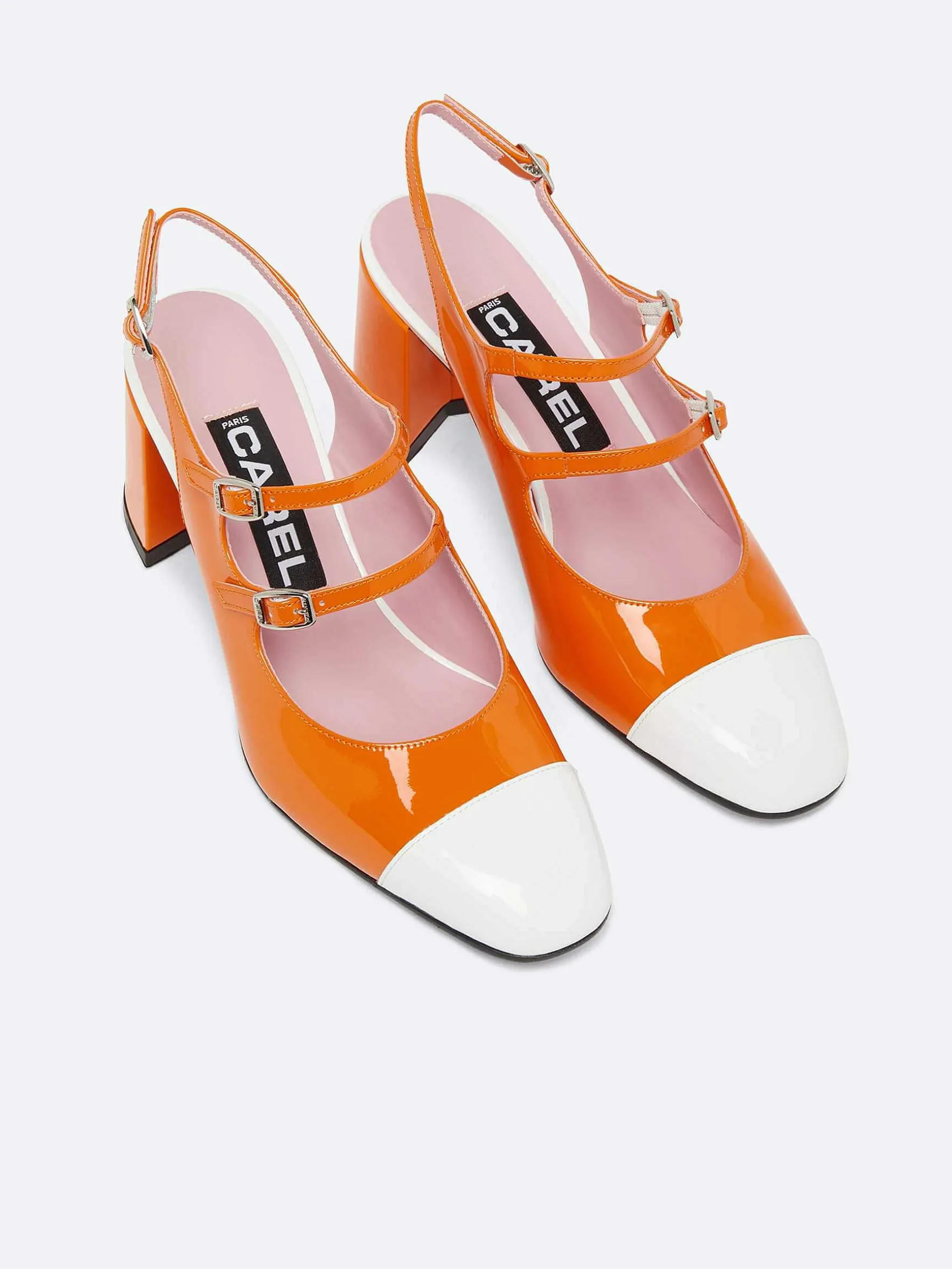 Carel Slingbacks>Oranje En Wit Lakleer Slingback Mary Janes