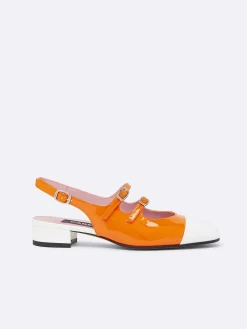 Carel Slingbacks>Oranje En Wit Lakleer Slingback Mary Janes