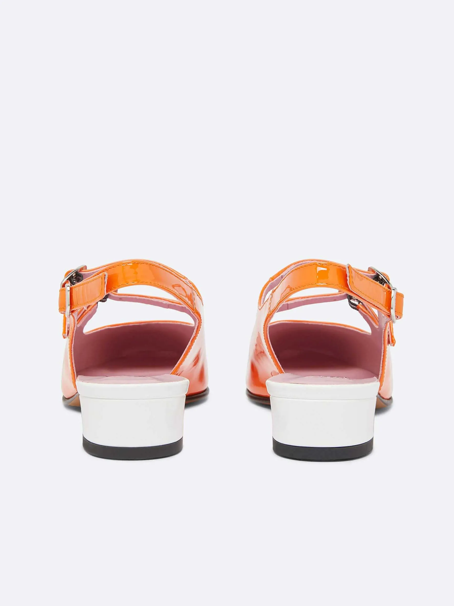 Carel Slingbacks>Oranje En Wit Lakleer Slingback Mary Janes