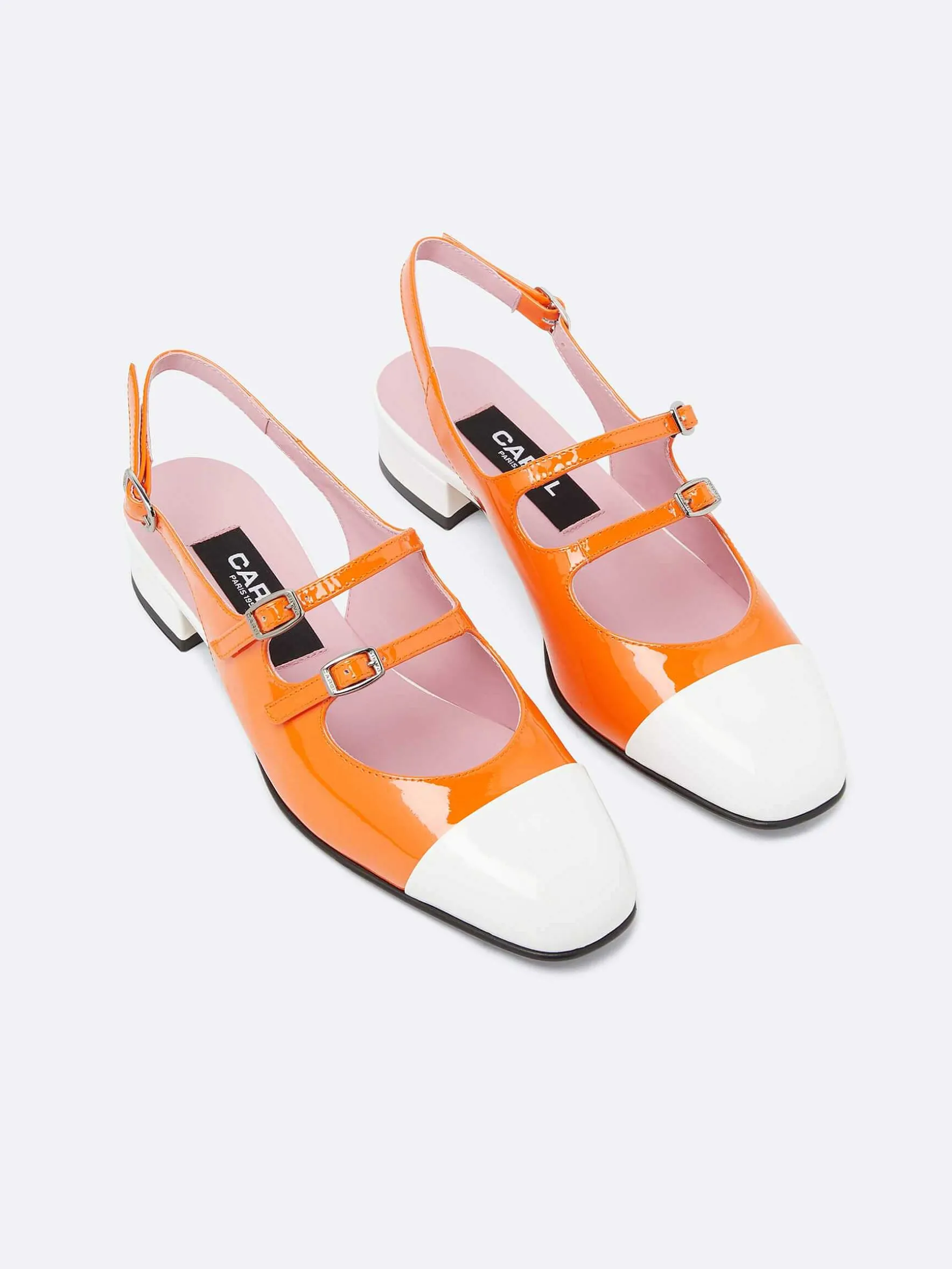 Carel Slingbacks>Oranje En Wit Lakleer Slingback Mary Janes