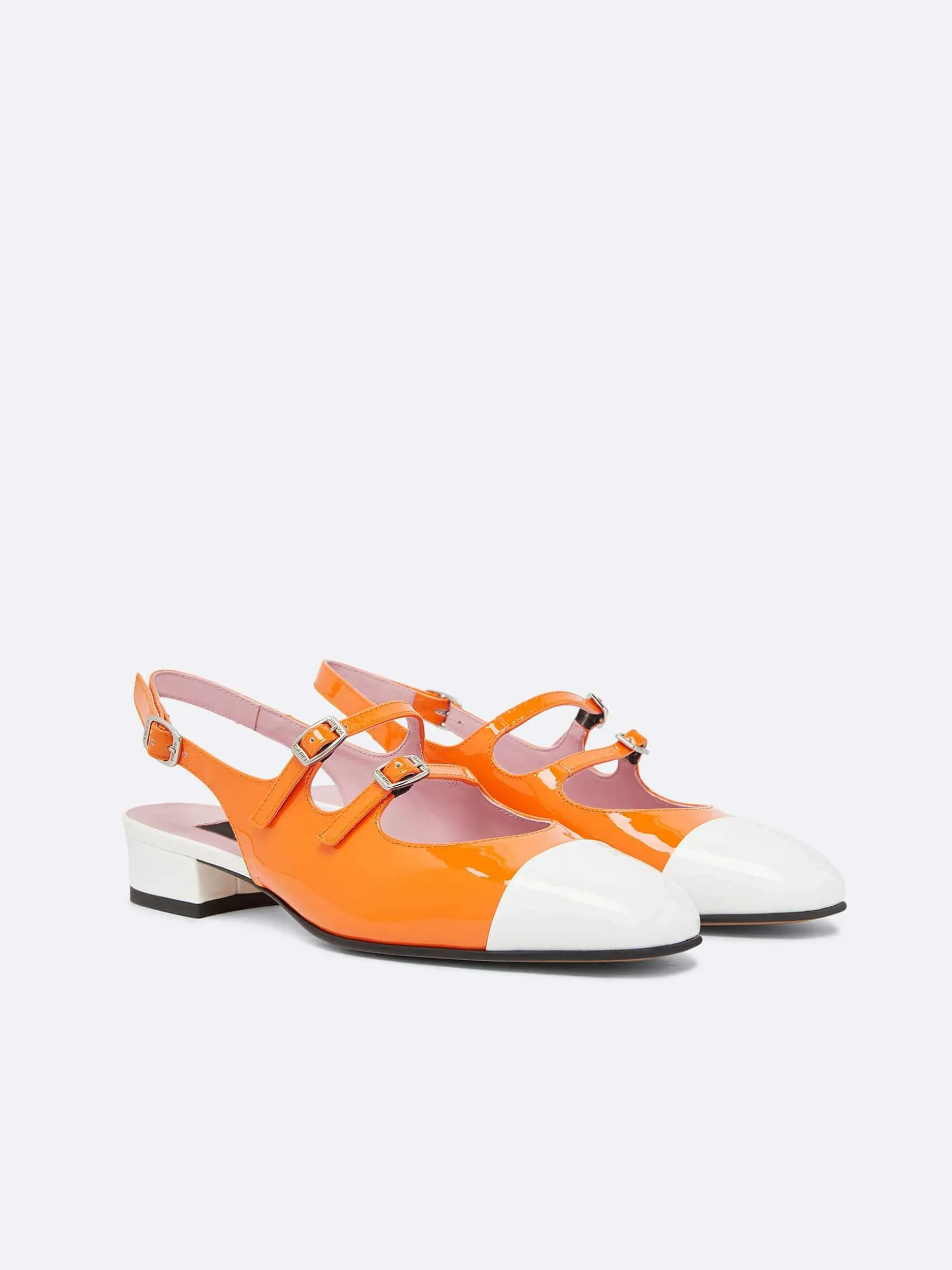 Carel Slingbacks>Oranje En Wit Lakleer Slingback Mary Janes