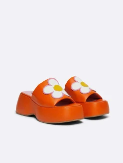 Carel Sandalen En Muilezels>Oranje Leren Platformmuiltjes