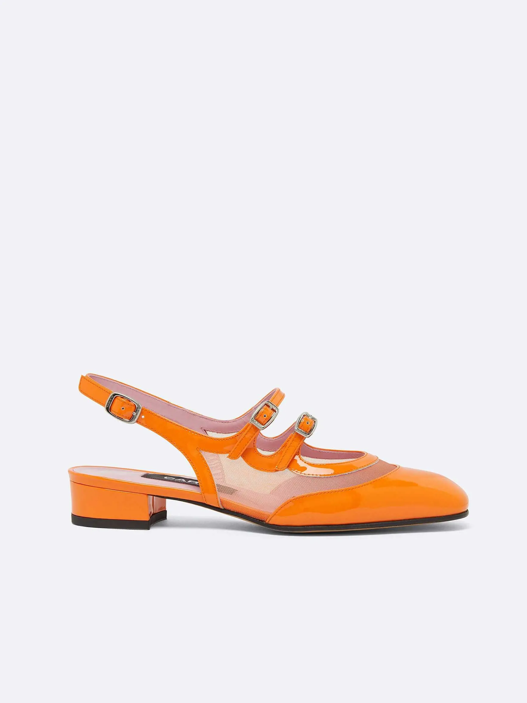 Carel Maria Janes>Oranje Mesh En Lakleren Slingback Mary Janes
