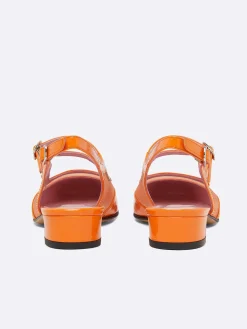 Carel Maria Janes>Oranje Mesh En Lakleren Slingback Mary Janes
