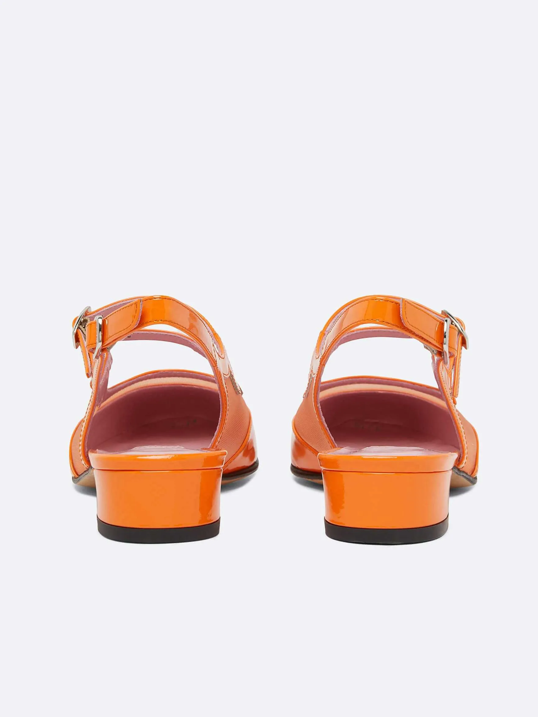 Carel Maria Janes>Oranje Mesh En Lakleren Slingback Mary Janes