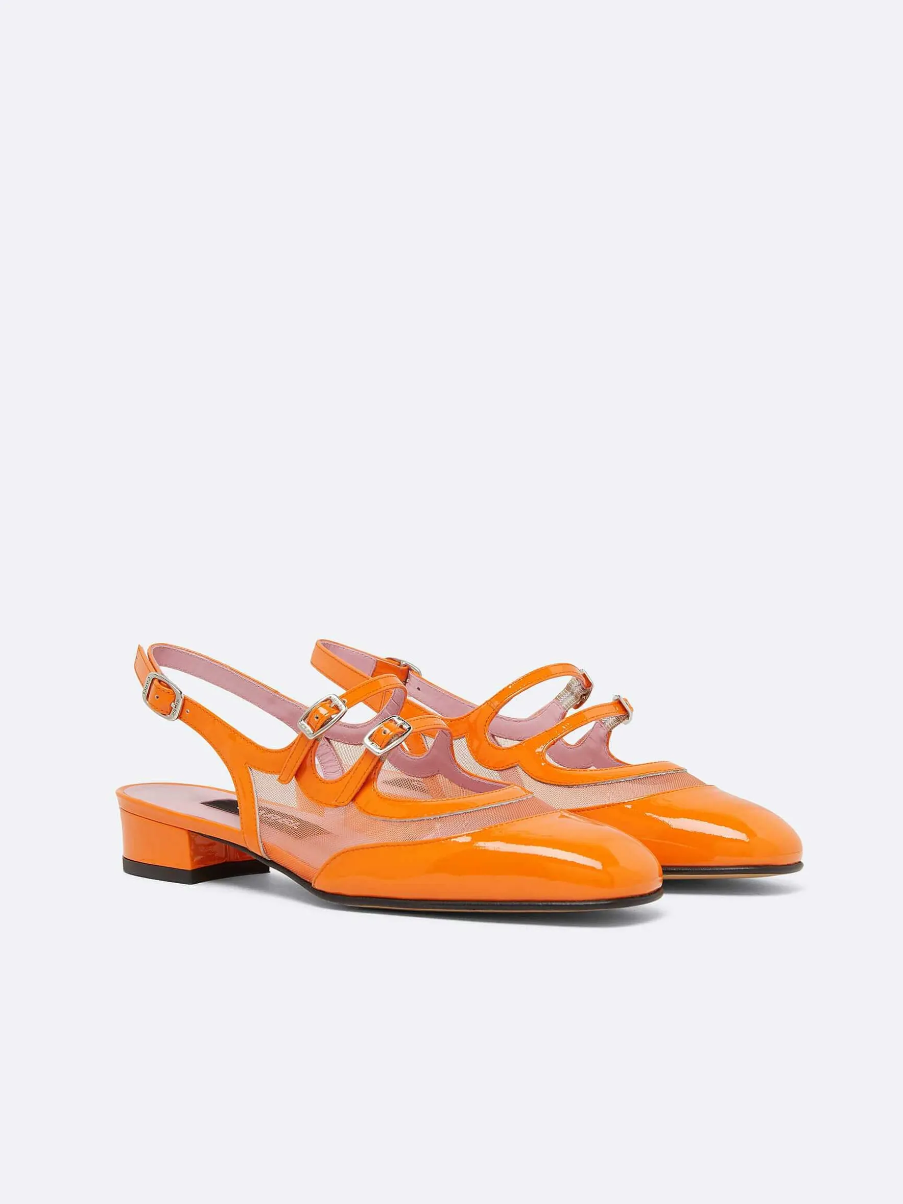 Carel Maria Janes>Oranje Mesh En Lakleren Slingback Mary Janes