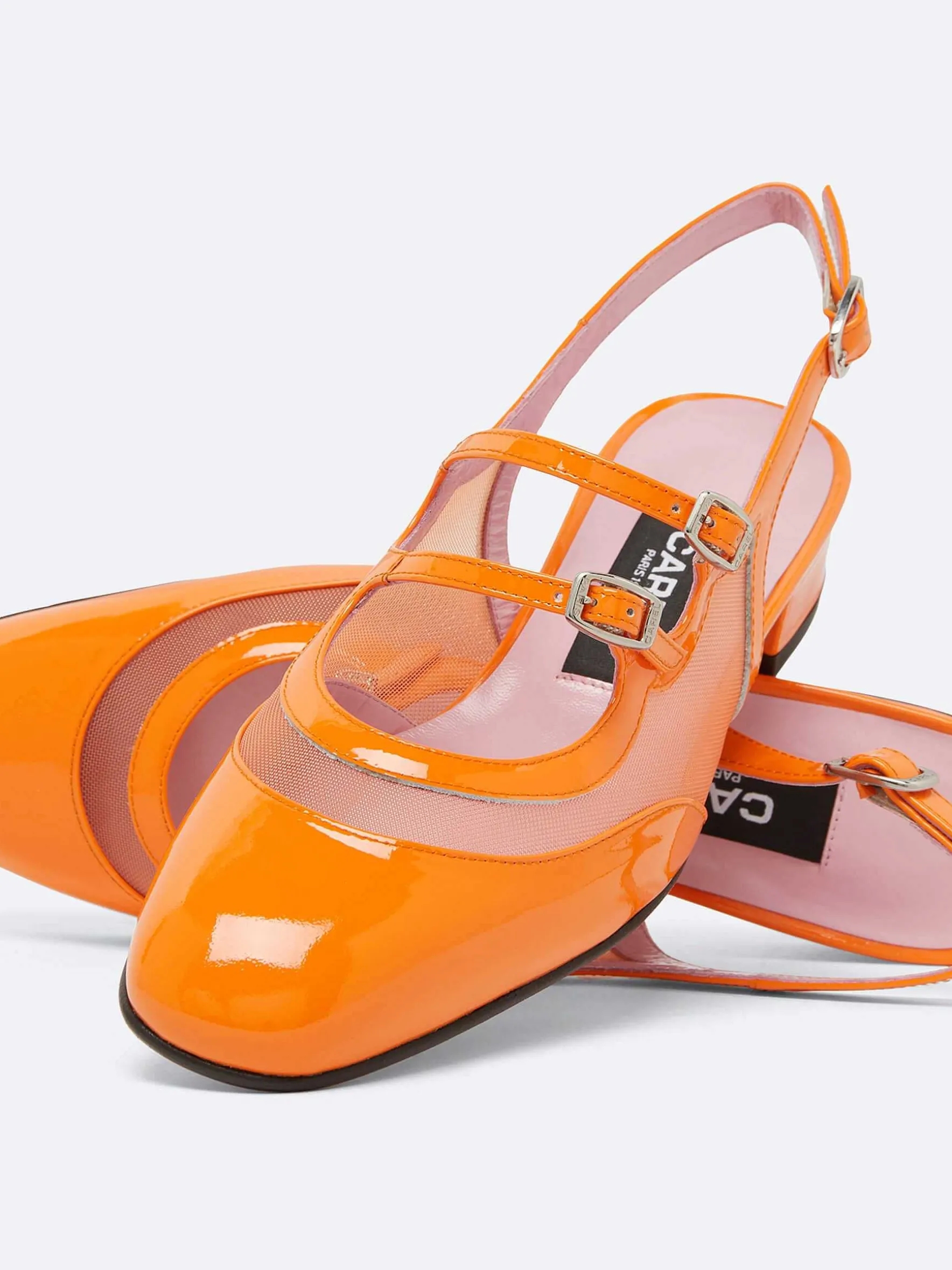 Carel Maria Janes>Oranje Mesh En Lakleren Slingback Mary Janes