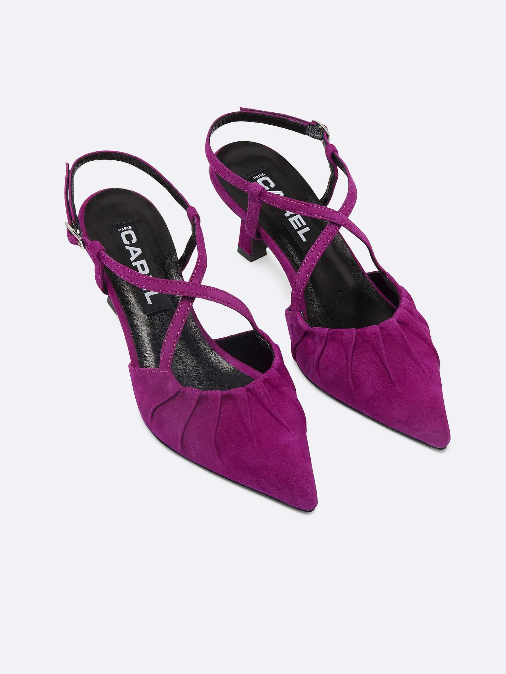 Carel Pompen>Paarse Upcycled Suede Slingback Pumps
