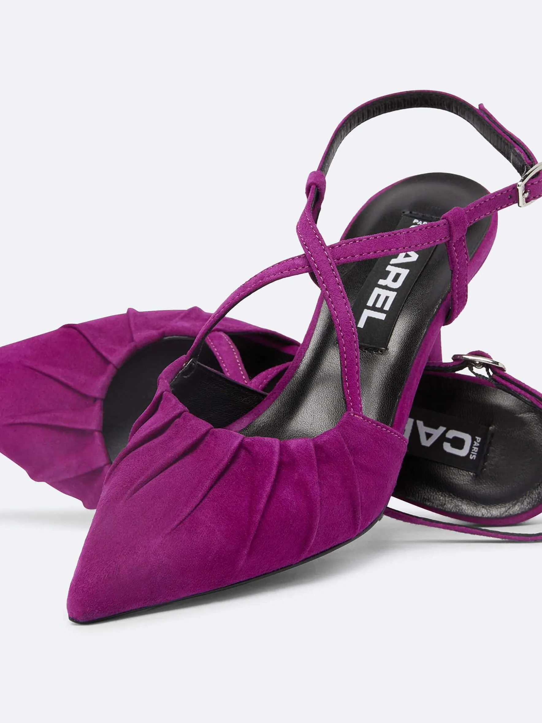 Carel Pompen>Paarse Upcycled Suede Slingback Pumps