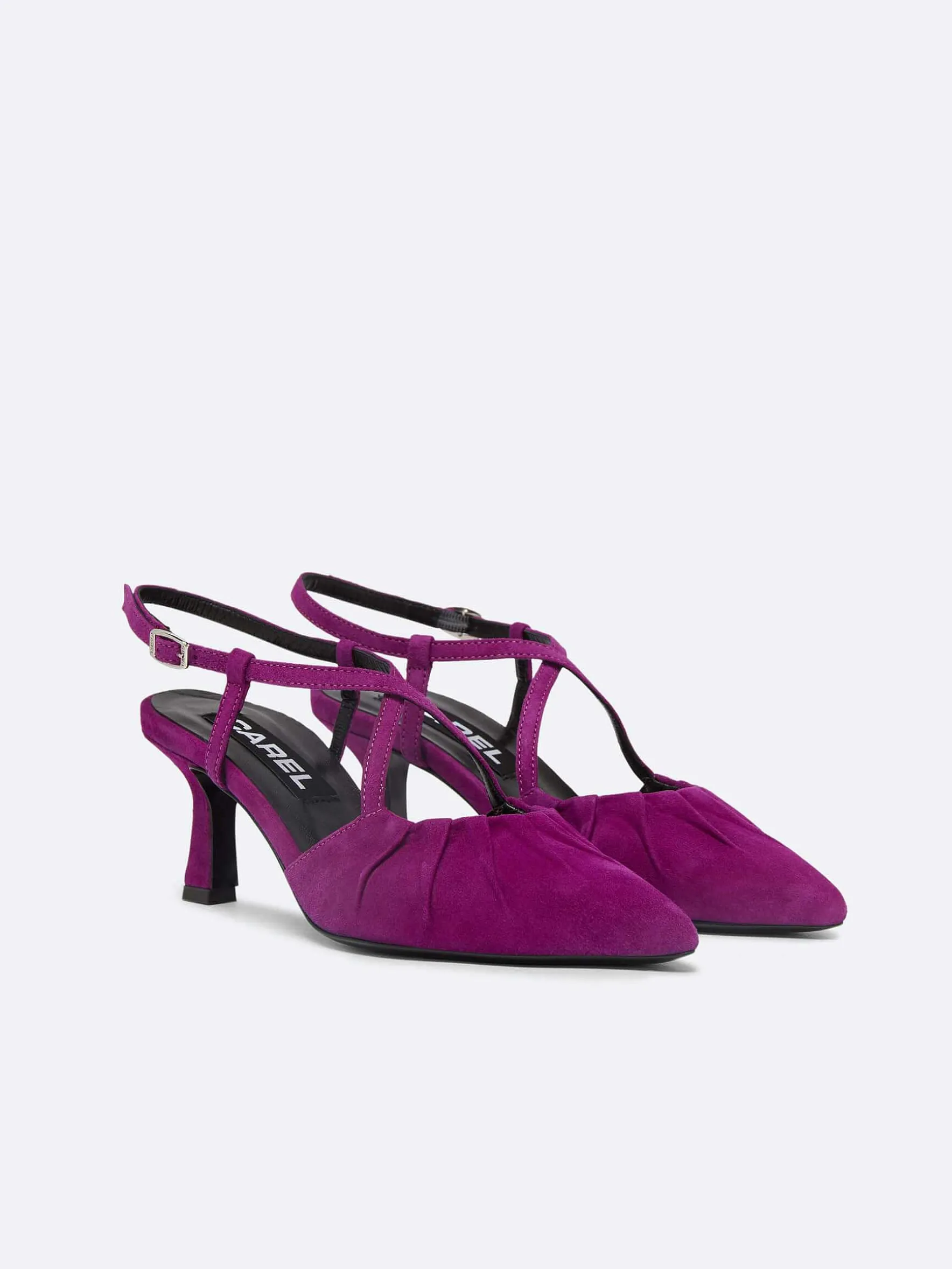 Carel Pompen>Paarse Upcycled Suede Slingback Pumps