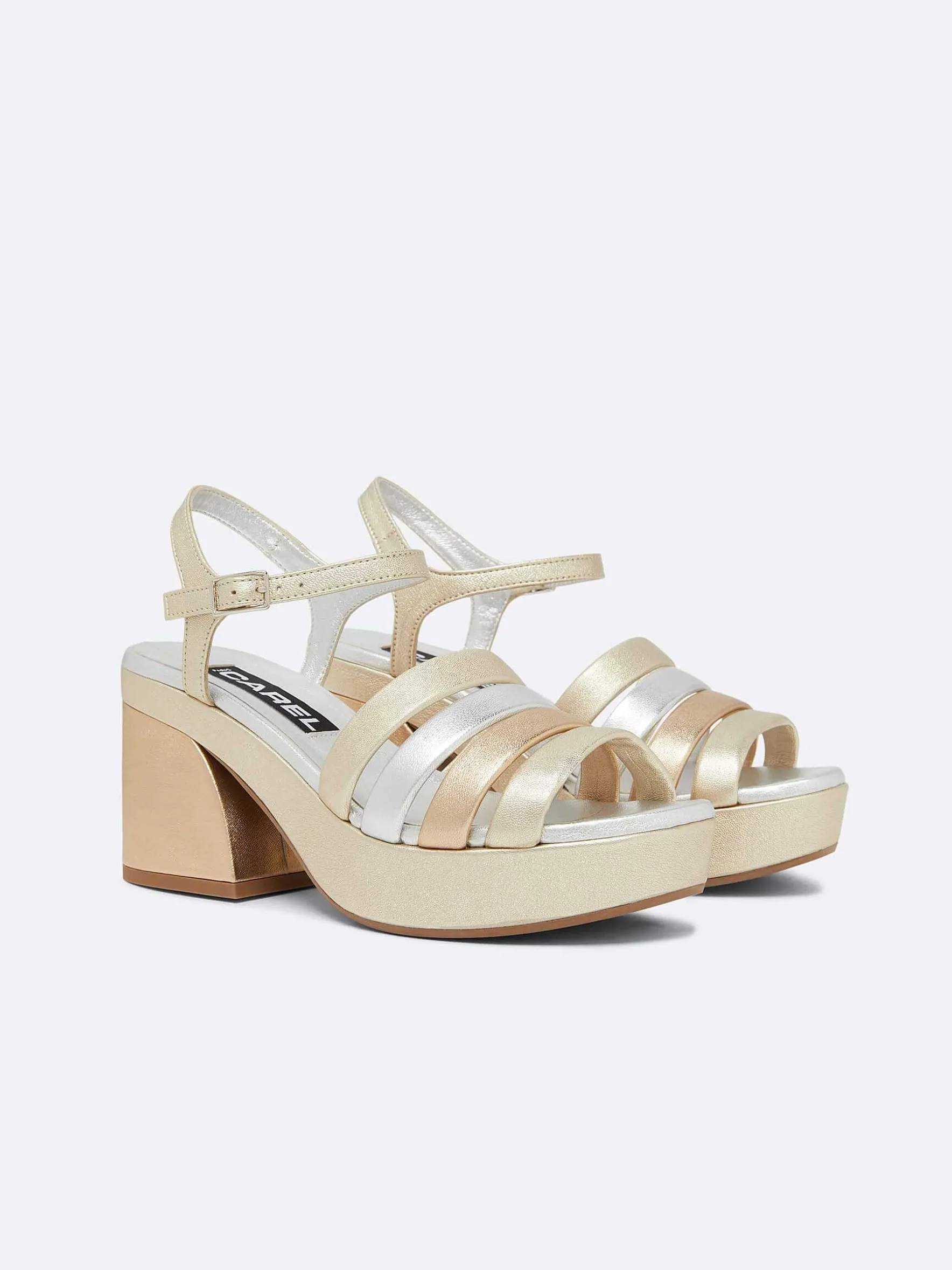 Carel Sandalen En Muilezels>Platina, Goud En Zilver Multi-Gelamineerde Leren Sandalen