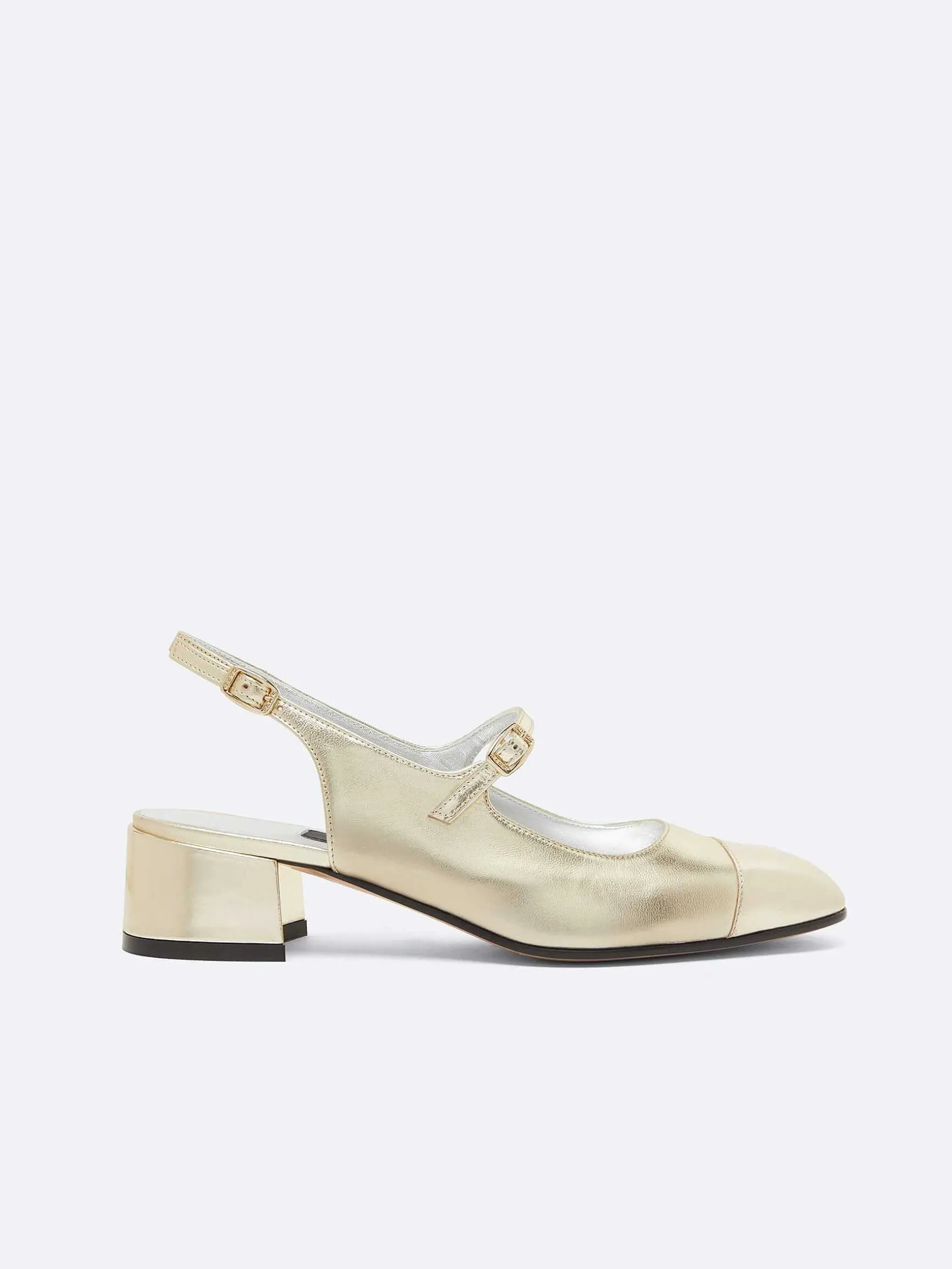Carel Maria Janes>Platina Lederen Gelamineerde Slingback Mary Janes