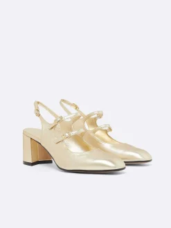 Carel Slingbacks>Platina Lederen Gelamineerde Slingback Mary Janes