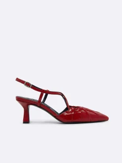 Carel Pompen>Rode Naplack Leren Slingback Pumps