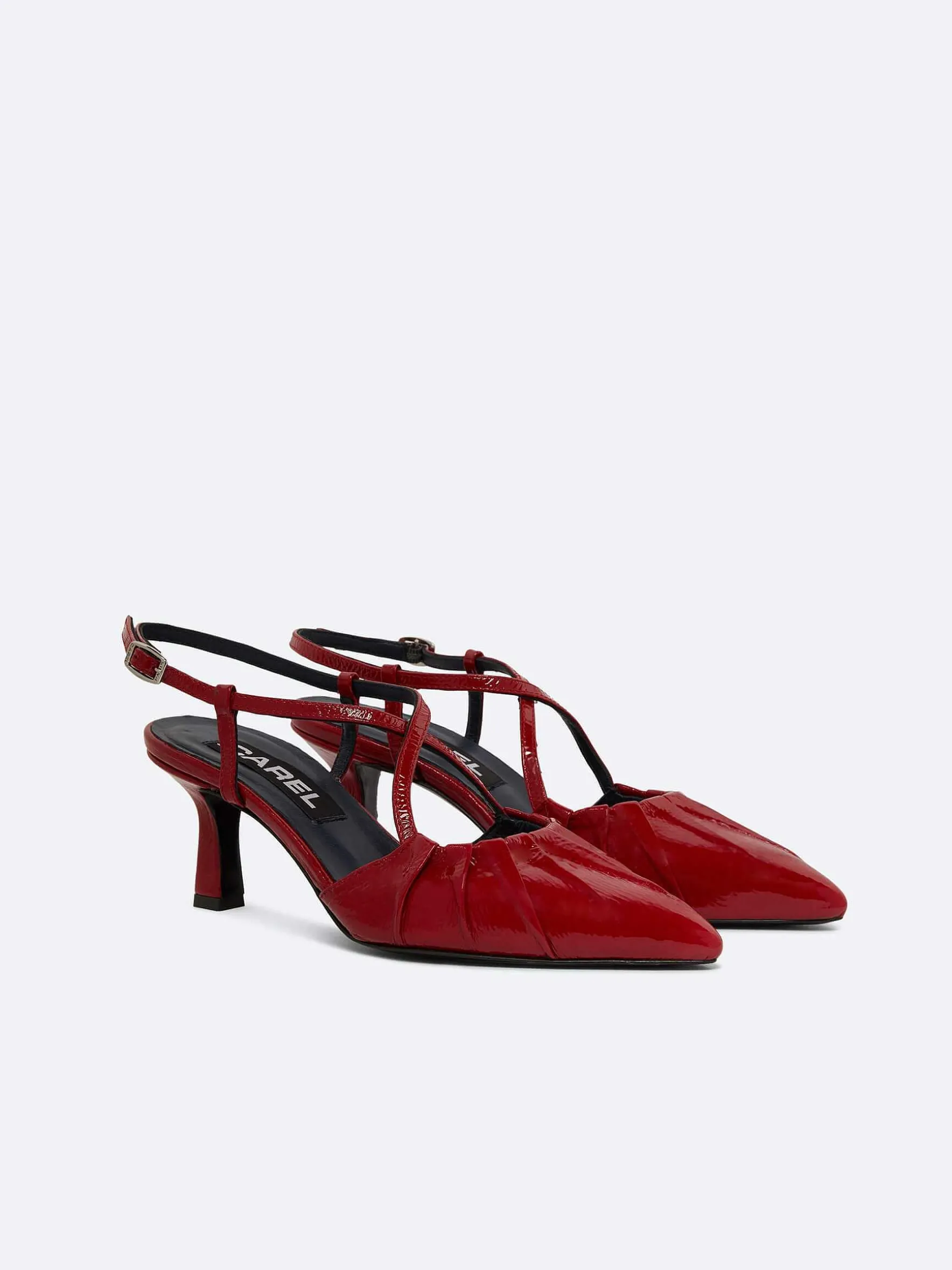 Carel Pompen>Rode Naplack Leren Slingback Pumps