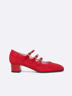 Carel Geupcycled>Rood Suede Met Relief En Upcycled Rood Lakleer Mary Janes-Pumps